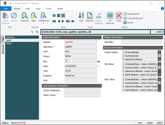 Audit tab